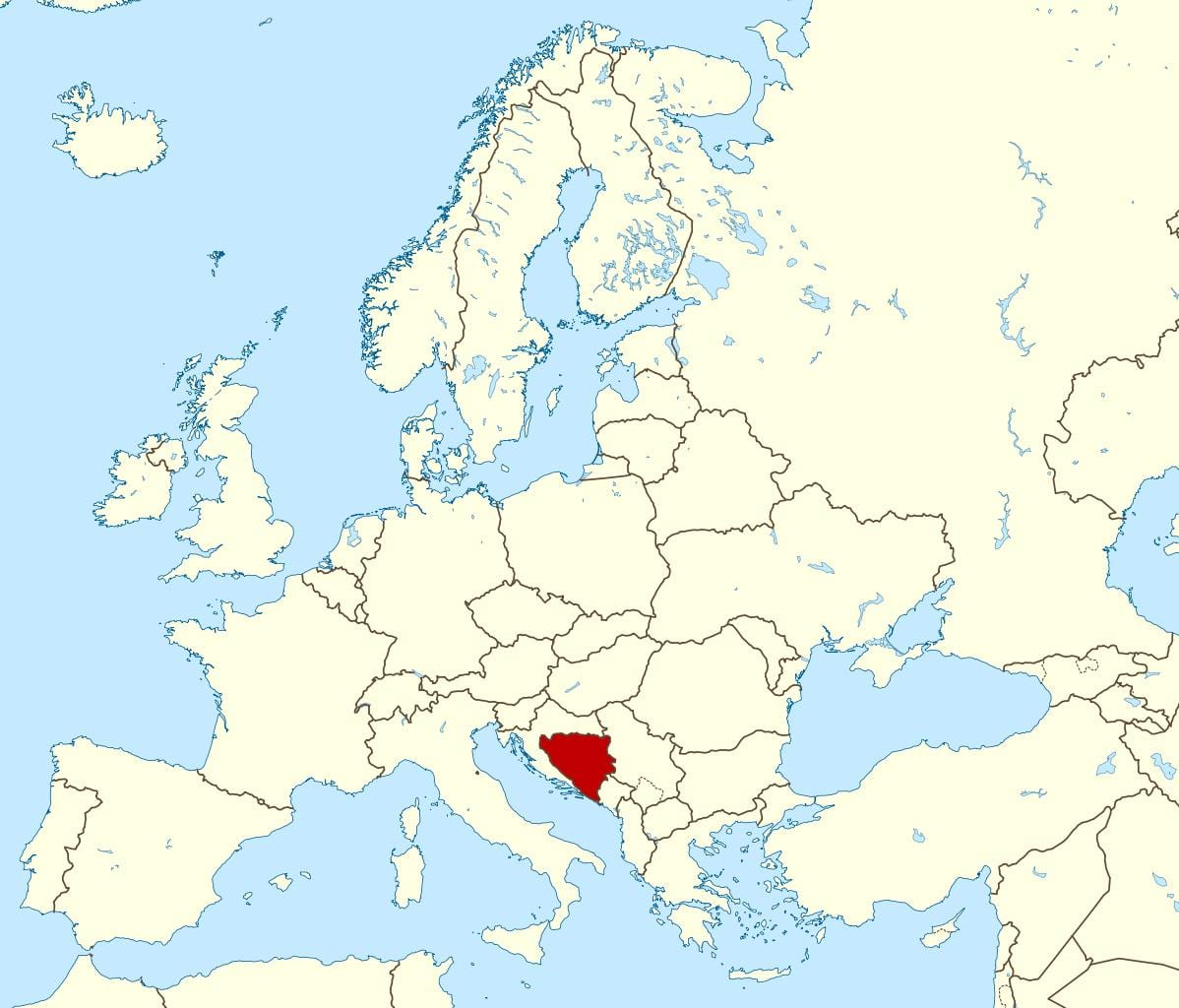 Dünya haritası üzerinde Bosna-Hersek