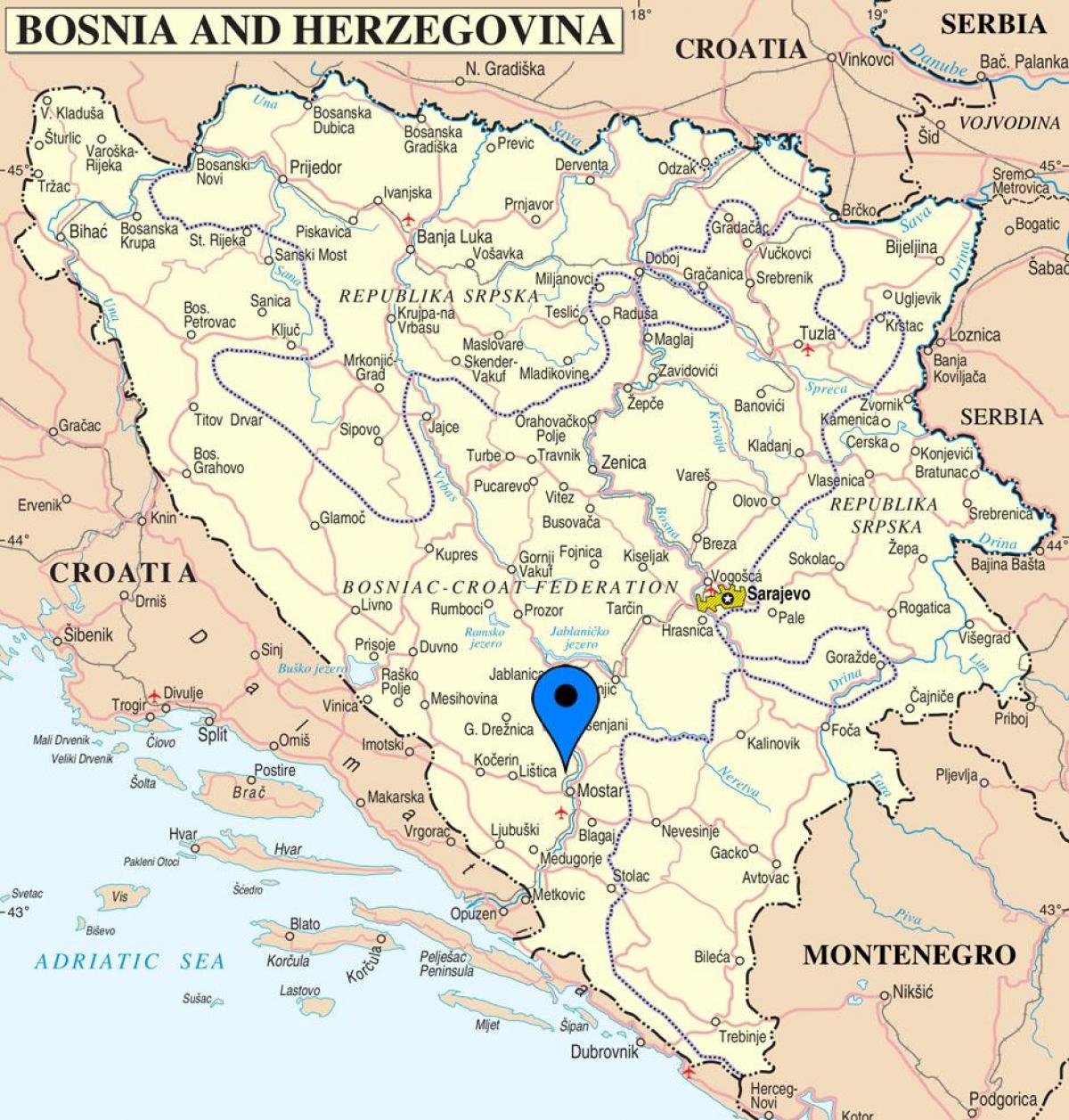 mostar, Bosna-Hersek haritası 